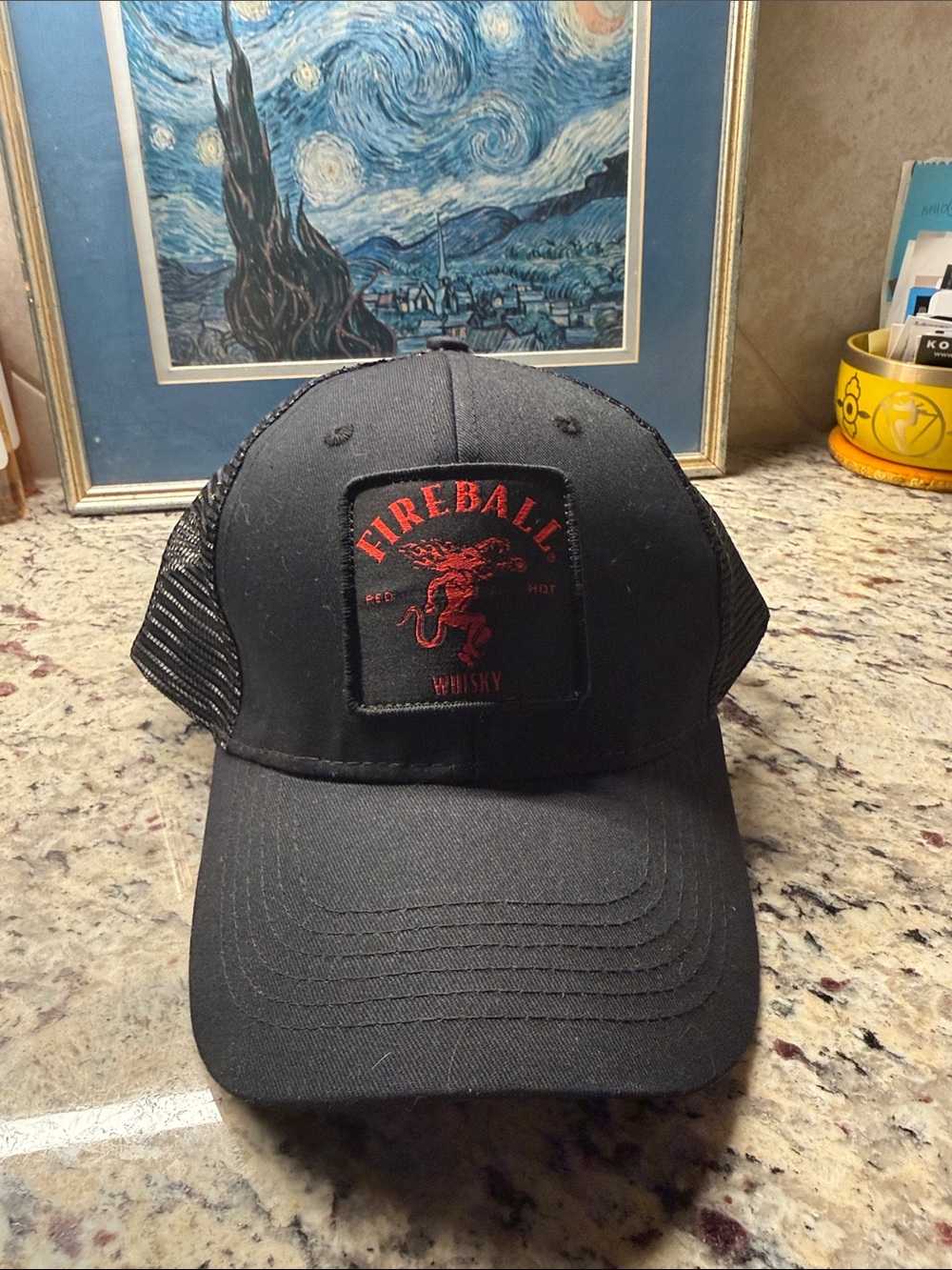 Reba Black Trucker Hat with Red Patch